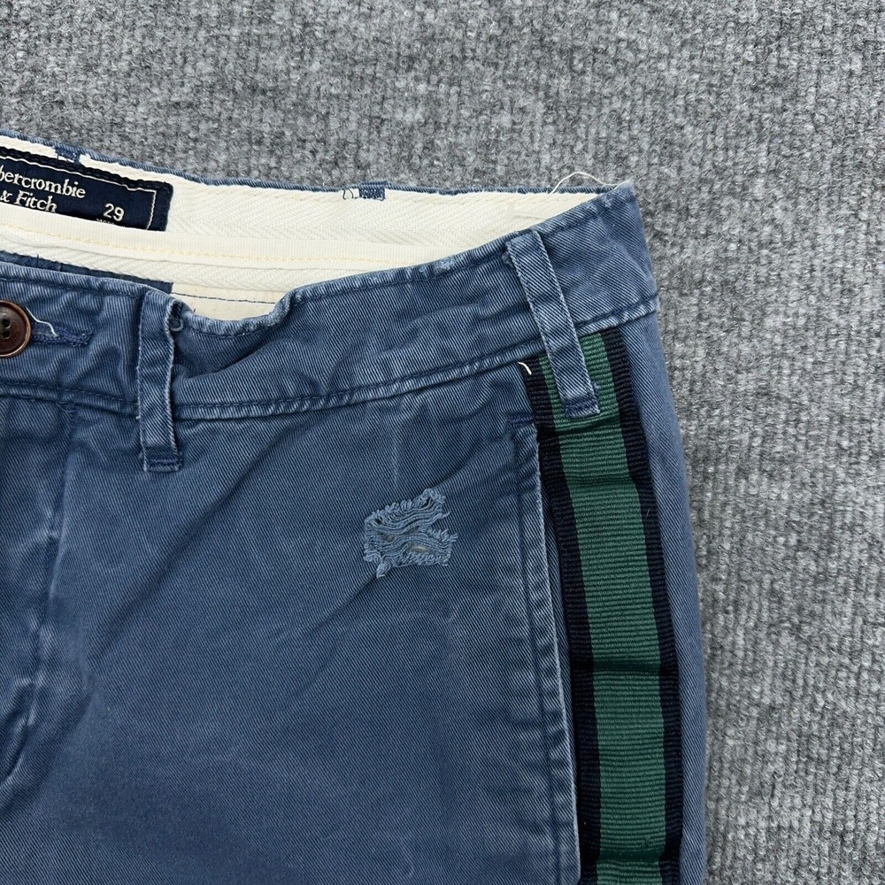 Abercrombie & Fitch Shorts Men 29 Navy Shuttle Tape Side Stripe Chino Distressed - Picture 4 of 10